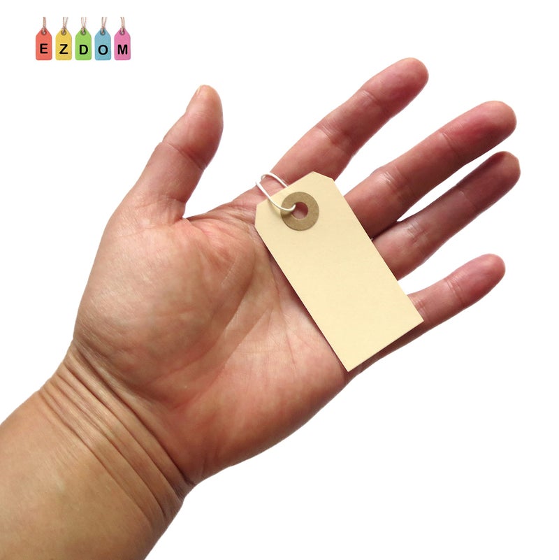 EZDOM Paper Tags with Strings Attached Elastic- #1, 2 3/4    x 1 3/8   , Box of 500 Manila Shipping Label Tags with Elastic String and Reinforced Hole - Image 5